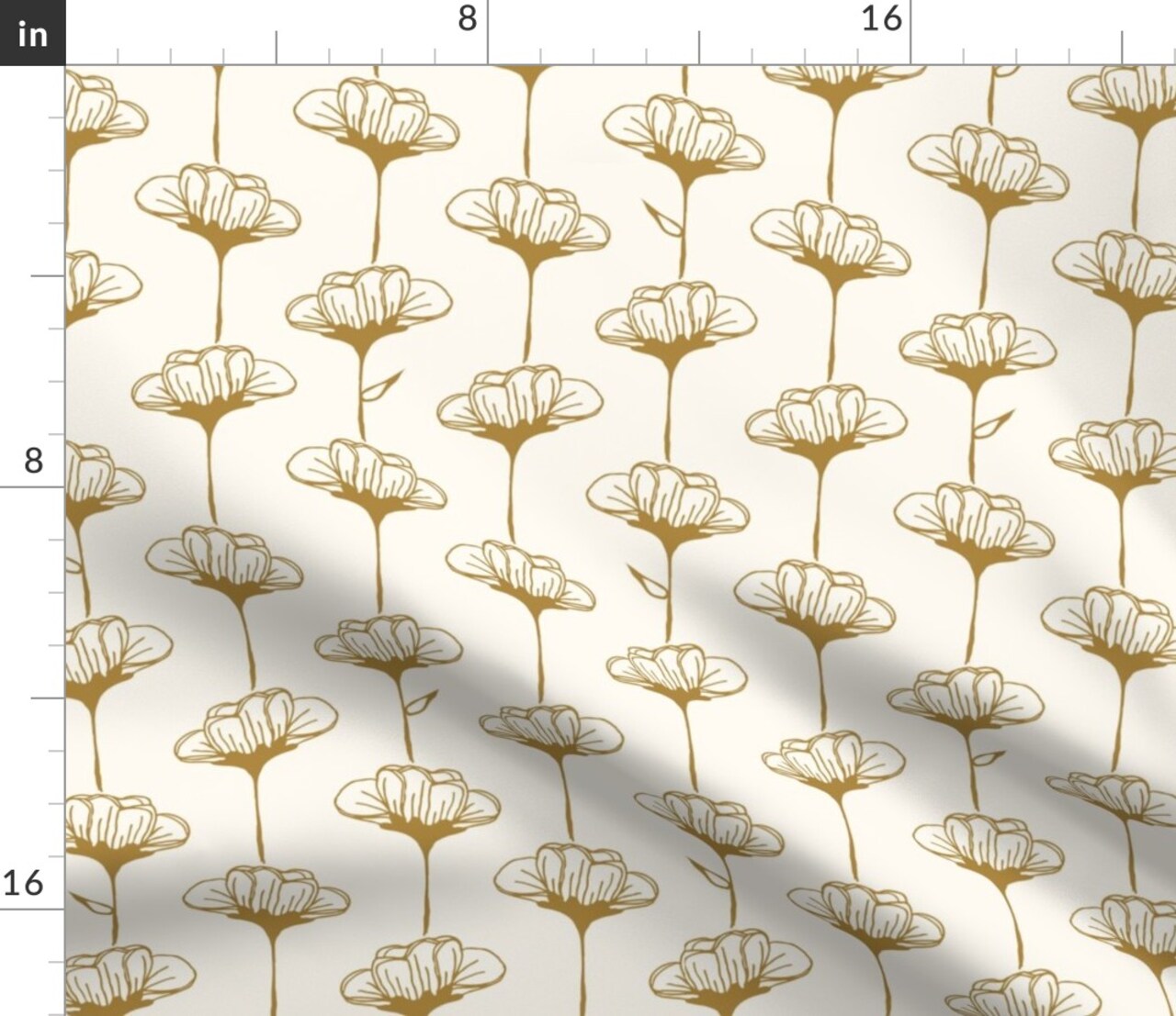 Botanical Floral Boho Cottagecore Ocher Yellow Medium Scale Custom Printed Fabric by Spoonflower Various Fabrics by the Yard or Fat Quarter